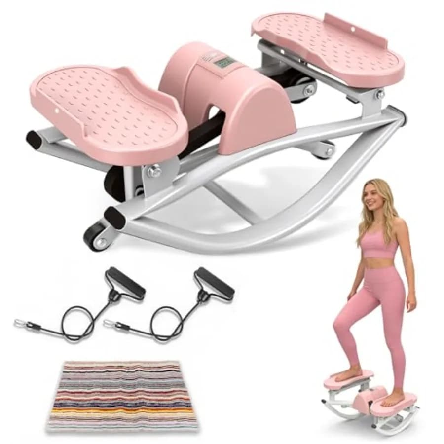Stepper Oscillante per Allenamento Domestico, Stepper Laterale con Bande di Resistenza, Movimento Dinamico 3D, a Basso Impatto e Confortevole per le Ginocchia