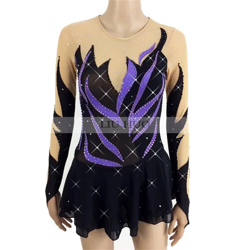LIUHUO Donna Ragazza Pattinaggio di Figura sul Ghiaccio Vestito Prestazioni Ginnastica Ritmica Concorso Body Costume Manica Lunga Adolescenti Danza