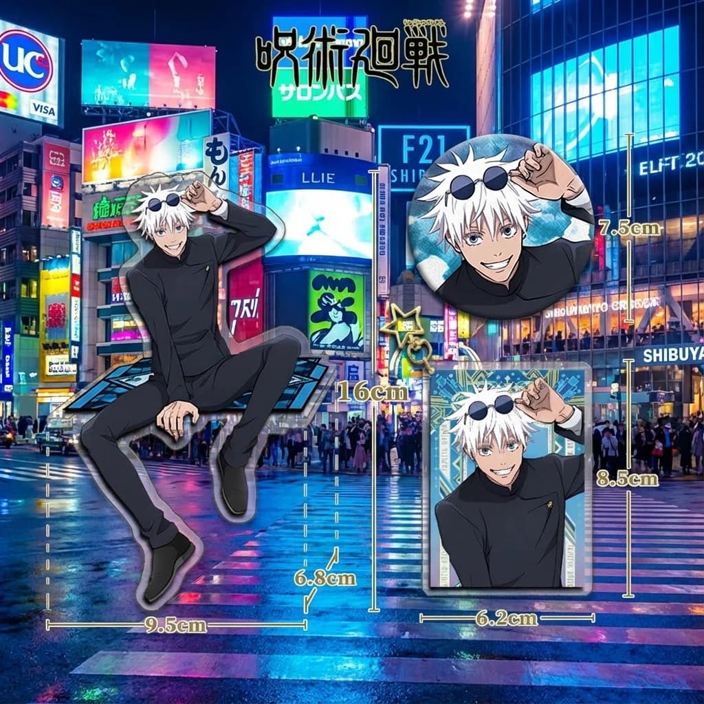 Jujutsu Kaisen Anime Figure Collection Set regalo 58 Badge Pin Acrilico Stand Portachiavi Gojo Satoru Geto Suguru Merchandise Tre