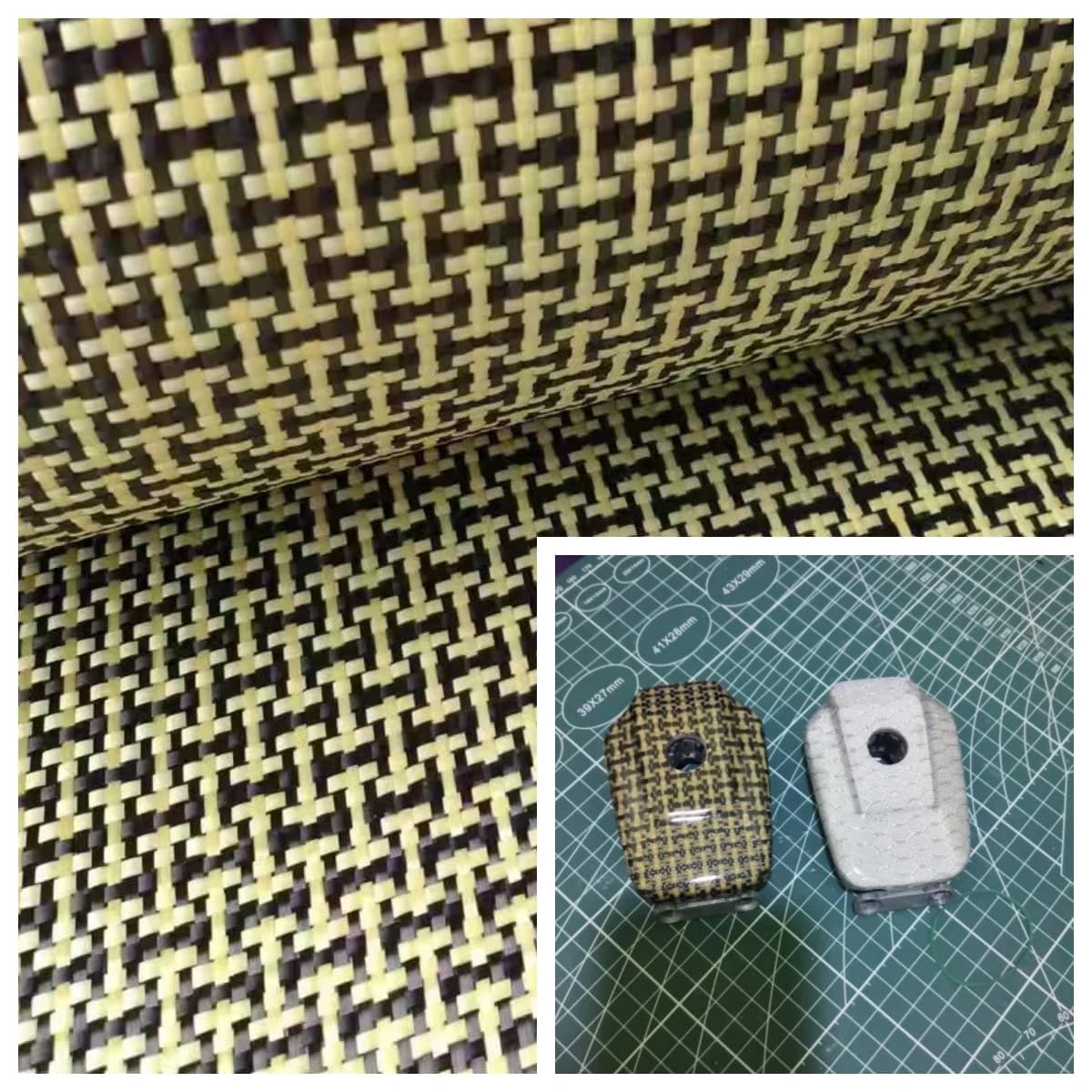 Yellow Kevar & Carbon Fibermixed Fabric Plain Hybrid Carbon Kevlar Cloth 100cm*50cm a Slice, 1100D /3K 200gsm