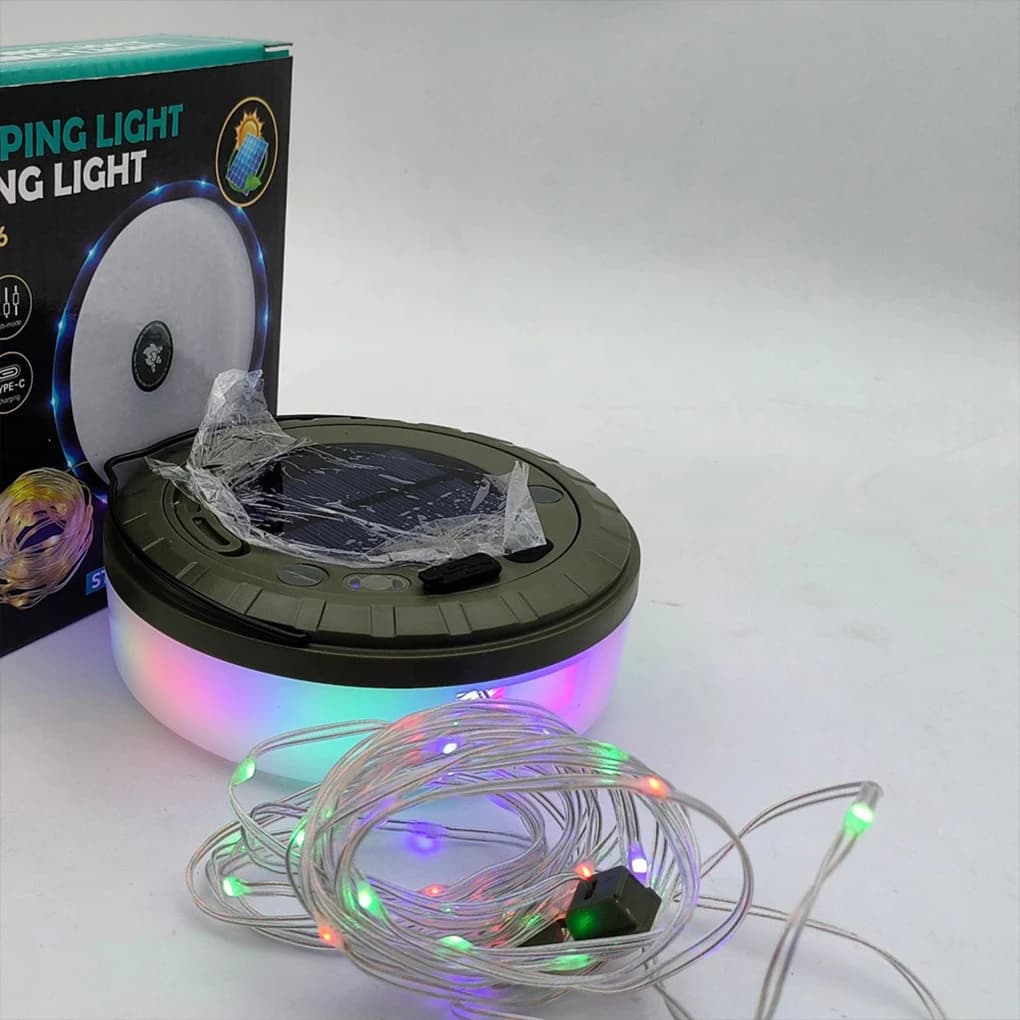 Stringa di luce fata per campeggio all'aperto Impermeabile e durevole Contenitore portatile impermeabile per esterni Modello ad energia solare