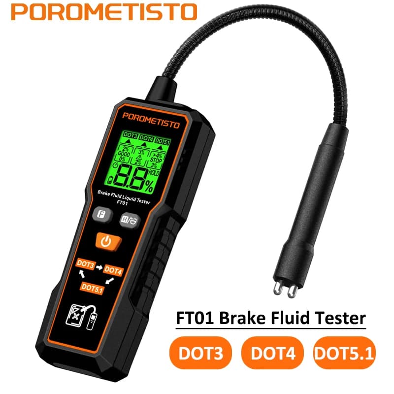 FT01 Digital Brake Liquid Tester Car Brake Oil Humidity Detector Tester for DOT3/DOT4/DOT5.1 with Retroilluminated Flexible Probe