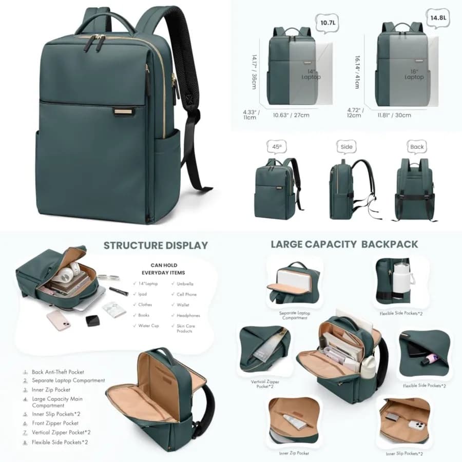 Zaino per laptop da donna, zaini per computer da lavoro e viaggio con scomparto per laptop, zaino casual impermeabile per viaggi C