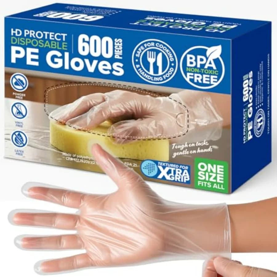 Guanti Monouso per Alimenti, Sicuri per la Preparazione dei Cibi, Senza BPA e Lattice, in HDPE, per Uso in Cucina, Servizio e Lavori Manuali