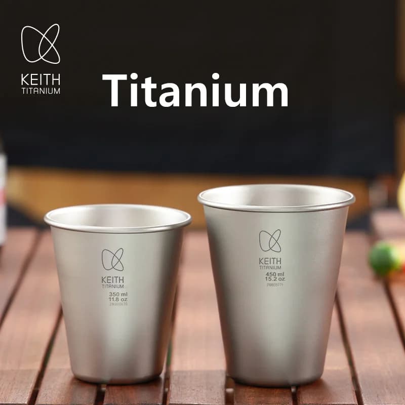 KEITH Pure Titanium Single Wall Drinking Cup Stackable Ultralight Portable Mug for Beer Cold Drinks Coffee Camping Travel Home