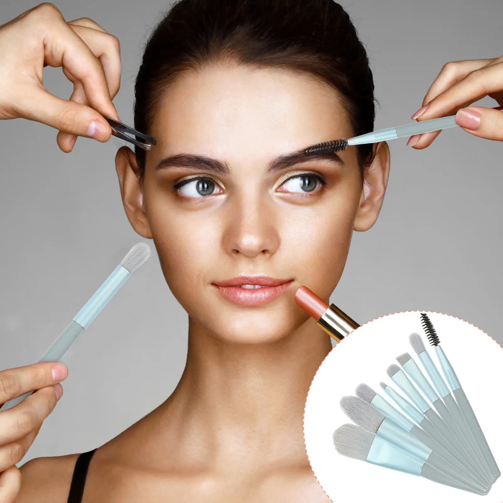 Set Professionale di Pennelli per Trucco, Setole Sintetiche Premium, Morbidi e Densi, per Blush, Ombretto, Polvere, Labbra e Viso, Strumenti di Bellezza Portatili