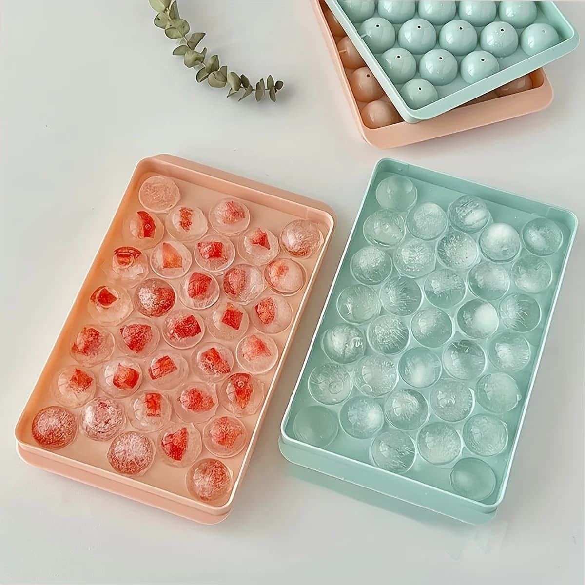 Stampo per Cubetti di Ghiaccio Rotondi per Freezer, Vassoio in Silicone e Plastica Rosa e Azzurro per Bevande, Cioccolato e Frutta