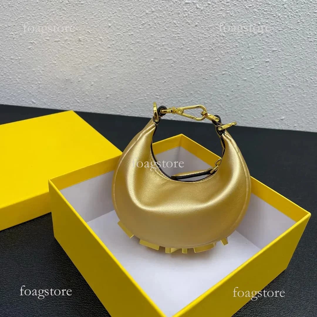 F 2025 7A Mini Vintage Designer Crescent Shoulder Small French Face Women Underarm Bag Tramp Lacquer Leather Letter Handbag Fenly Dily 00A