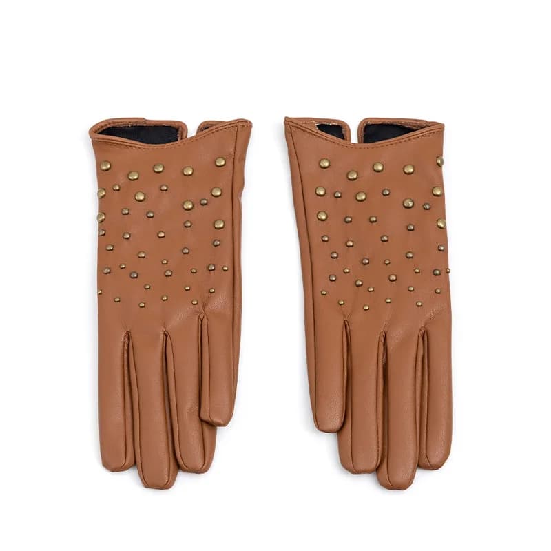 Guanti con rivetti punk da donna di nuova moda guanti in pelle pu moda accessori femminili guanti da moto cammello