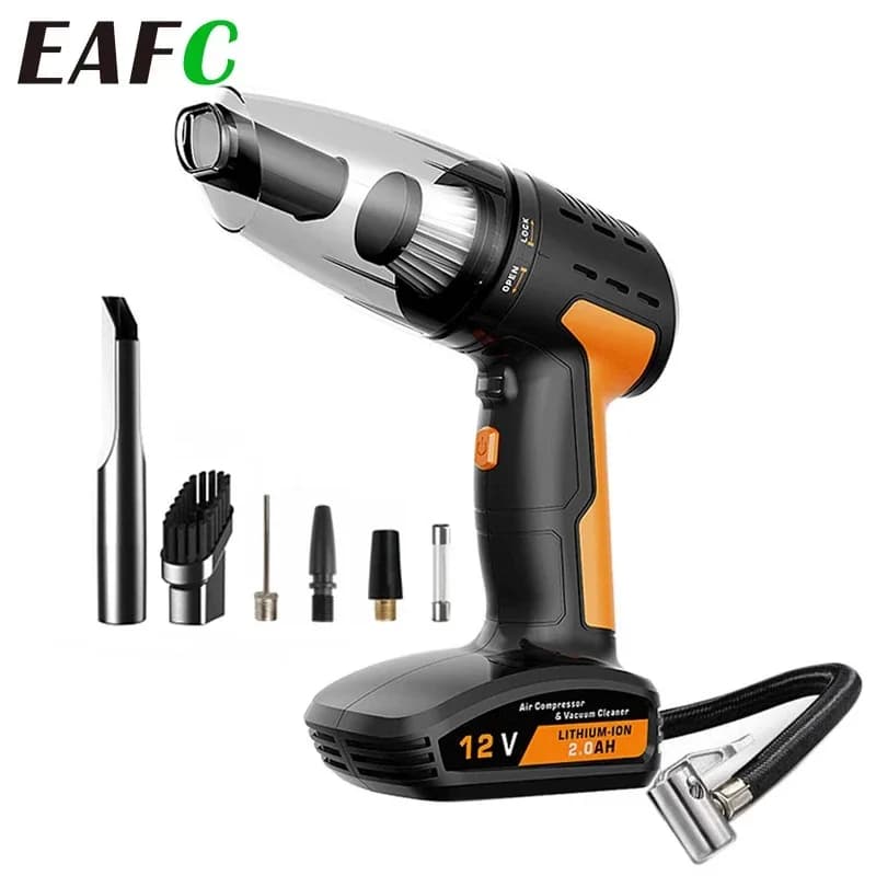 EAFC 4 in 1 Pompa d'aria per auto e aspirapolvere per auto 150PSI Compressore d'aria per pompa per pneumatici wireless/cablata per la pulizia dell'auto moto