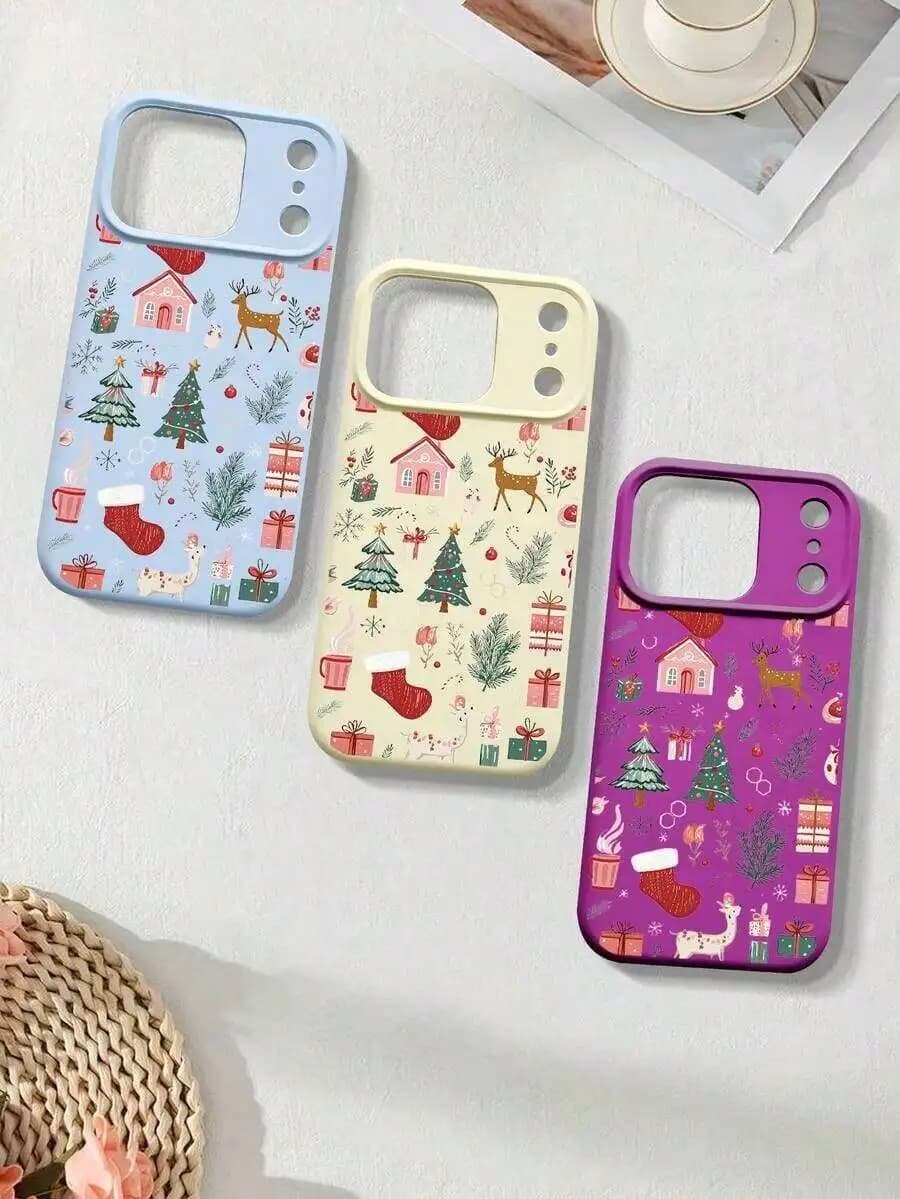 Festive Christmas Tree Deer Printed Soft Shockproof Phone Case For iPhone 15 14 13 12 X Pro Max