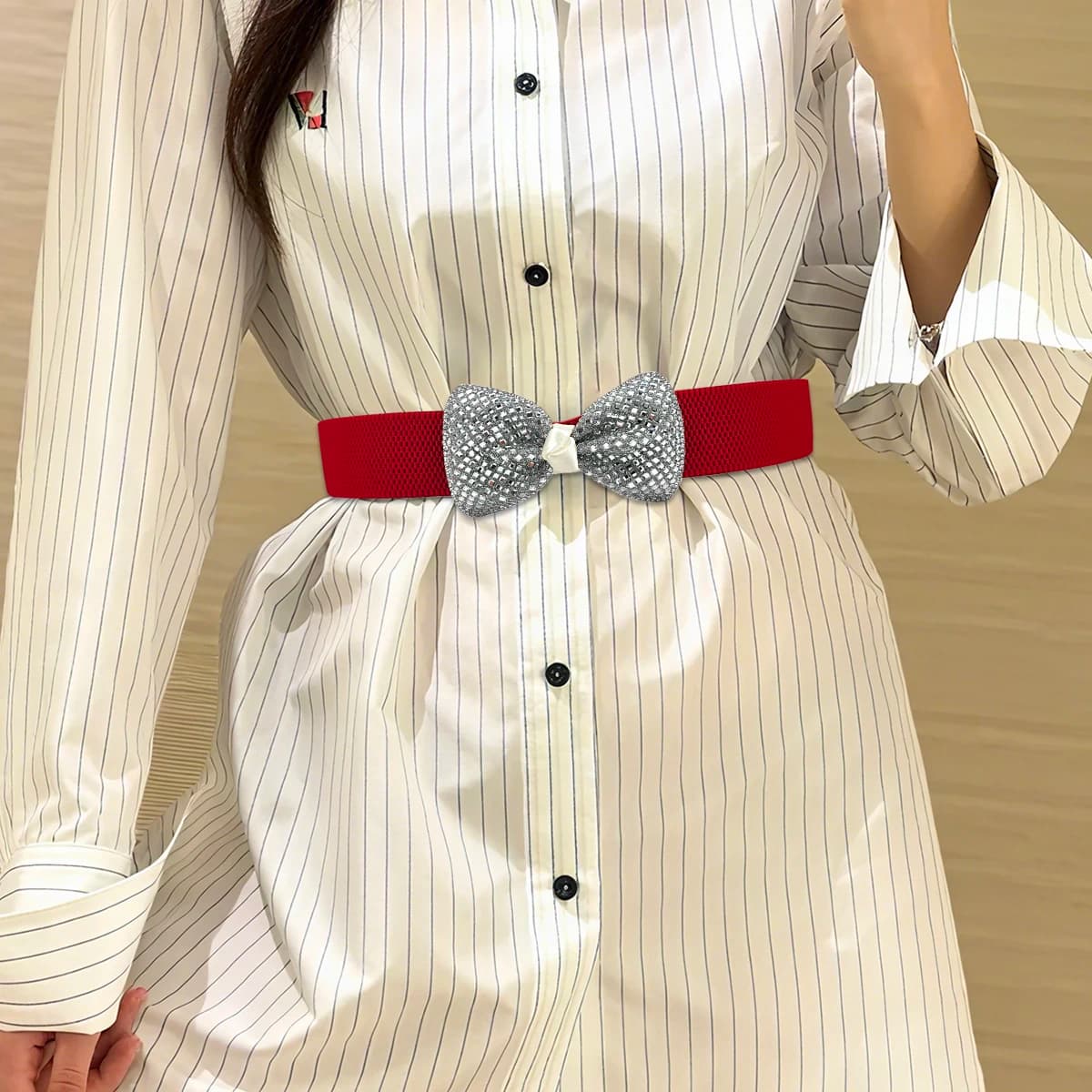 Nuovo abito decorativo da donna alla moda con cintura con fiocco di diamanti e stella a cielo pieno con corsetto e sigillo elastico in vita larga