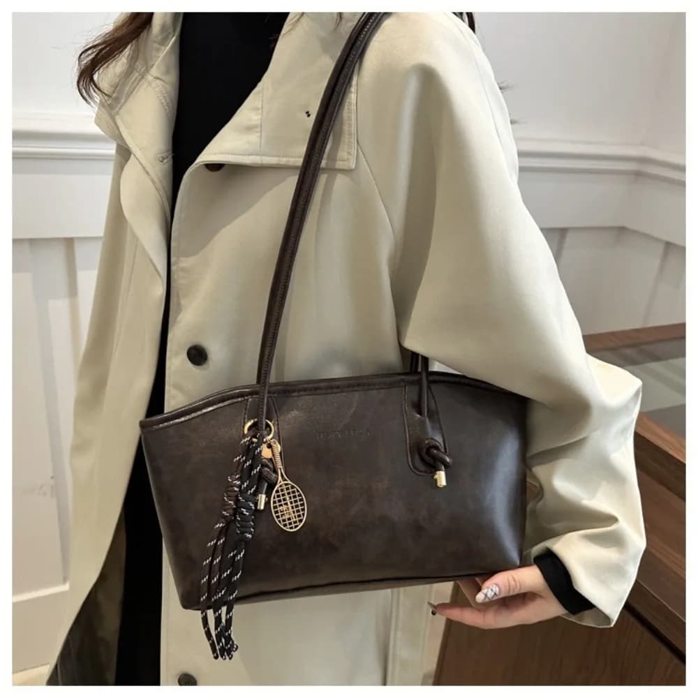 Y2K Trend Large Capacity Work Shoulder Bag PU Leather Simple Lady Handbags Solid Color Commuting Bag Women Female