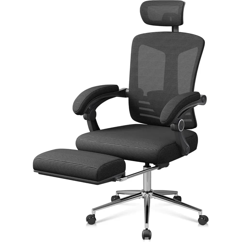 Sedia da Ufficio Ergonomica con Schienale Alto in Rete, Poggiapiedi, Supporto Lombare Regolabile per Persone Alte e Robuste, Sedia da Scrivania Reclinabile