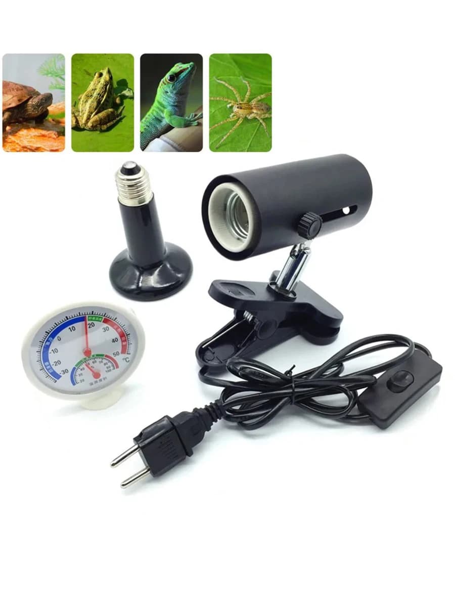 1Set Kit lampada riscaldante per rettili Rotazione di 360 gradi bloccata Lampada UVA/UVB Termometro Igrometro Spina UE 25/50/75/100/150/200W