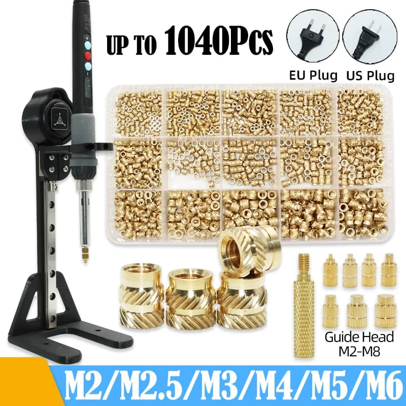 Set di calore Inserto Strumento di stampa 3D Plastica M2 M3 M4 M5 M6 Dado di inserimento filettato Punta per saldatore Dadi hot melt in rame incorporato