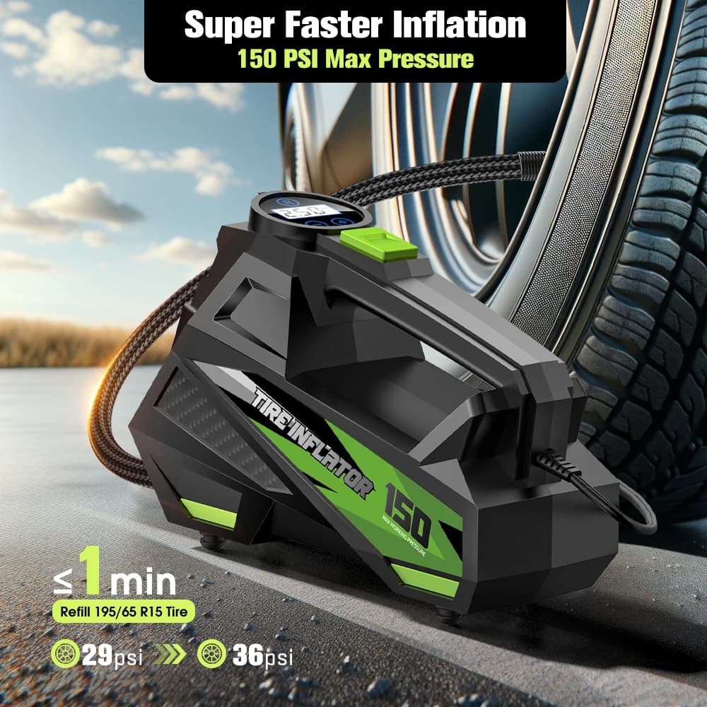 CARSUN Pompa d'aria portatile per pneumatici per auto cablata – Mini compressore con cavo di alimentazione esteso, per auto, moto e biciclette