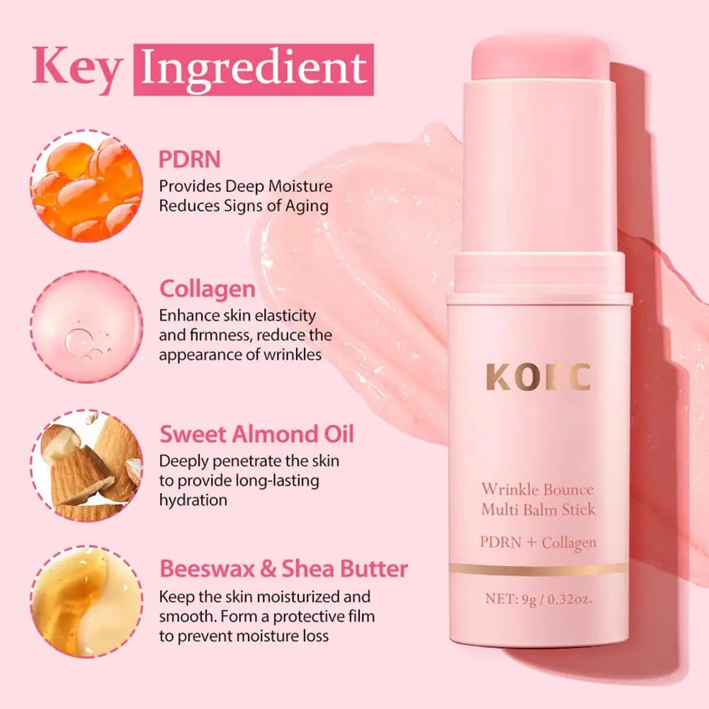 KOEC Multi Balm Stick 9g Pink Collagen PDRN Instant Wrinkle Bounce Cream Face Moisturizer Smooth Fine Lines Skin Care Serum