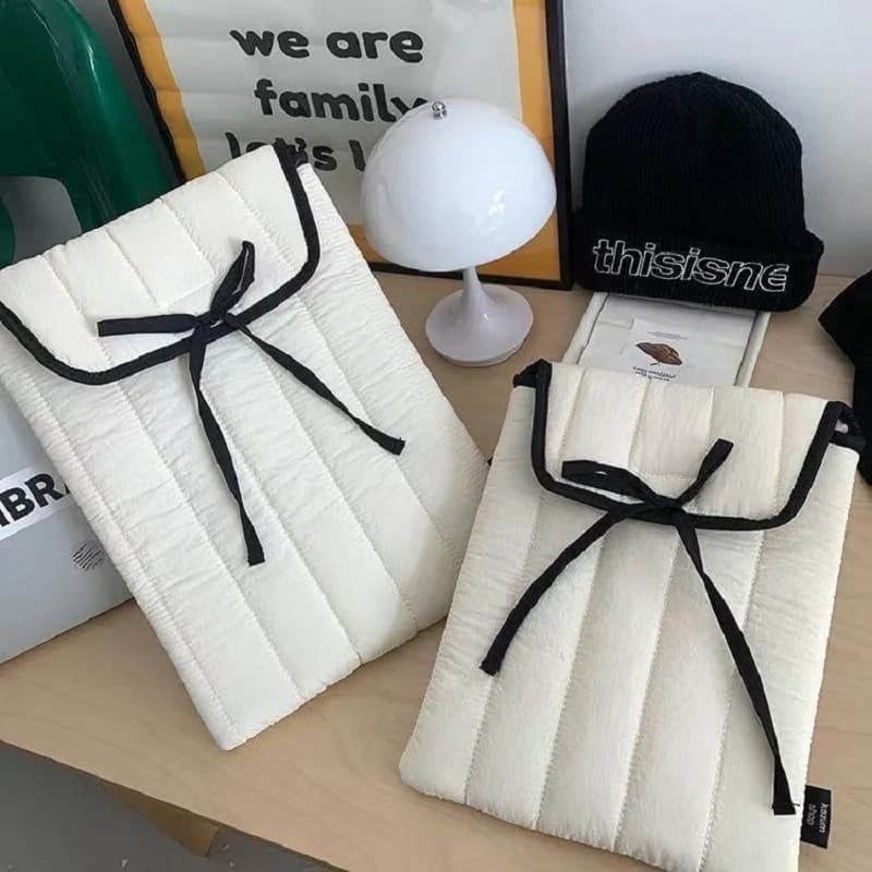 Borsa per tablet con nodo a fiocco per IPad Pro 9.7 Custodia per laptop da 11 pollici13.3 14 pollici per MacBook XiaoMi Samsung Huawei Borsa per tablet trapuntata