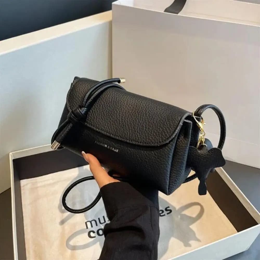 Cute PU Shoulder Bag Solid Color with Elephant Pendant Popular Handbag Fashionable Crossbody Bags