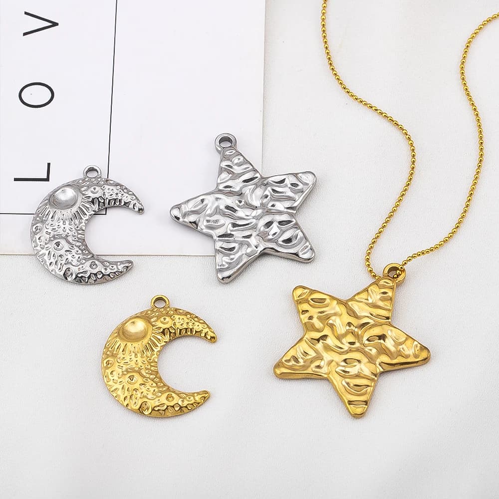 5pcs/lot Stainless Steel Large Sun Star Moon Charm for DIY Women Necklace Bracelet Earring Pendant Jewelry Craft Making Material