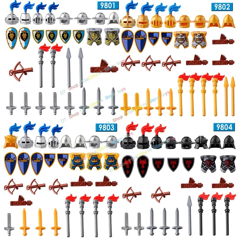 Castello medievale Regni Leone blu Corona Cavaliere Accessori Scudo Cavallo Esercito Soldato Mini Action Figures Building Block Giocattoli