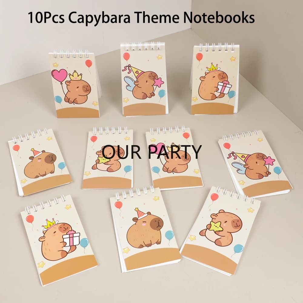10 pezzi di cartone animato animale capibara tema taccuino a spirale portatile mini blocco note per bambini bomboniere per feste di compleanno premi per il ritorno a scuola
