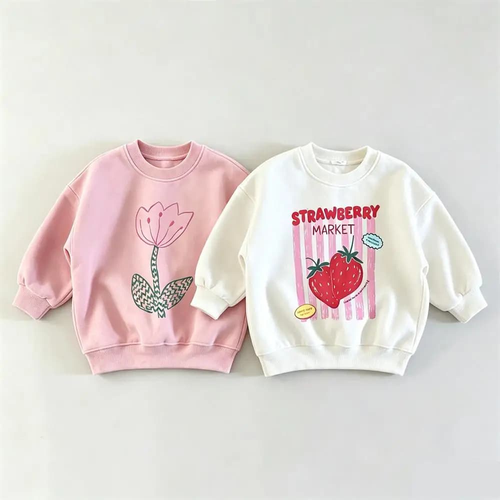 Girls Sweatshirt Pink White Long Sleeve Tops 2026 Children's Autumn Cute Clothes Loose Casual Hoodie Kids Round Neck Pullovers