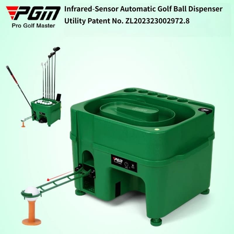 PGM Infrared Sensor Golf Ball Dispenser, Multifunctional Golf Feeder with Club Rack for Automatic Golf Swing Training Practice