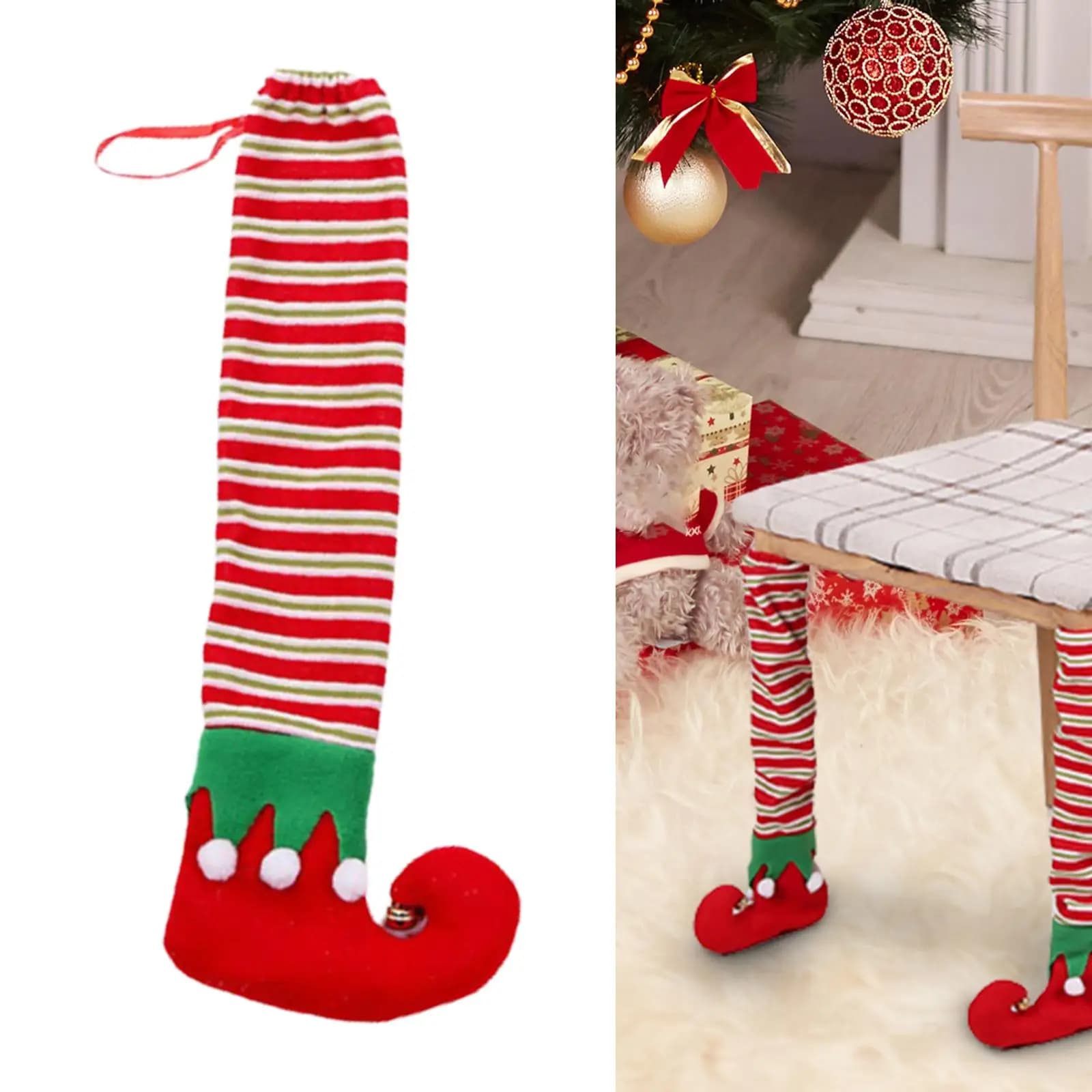 Coprigambe per sedie natalizie Calze per cartoni animati Strisce per maniche Coprigambe per mobili per sala da pranzo Forniture per decorazioni natalizie festive