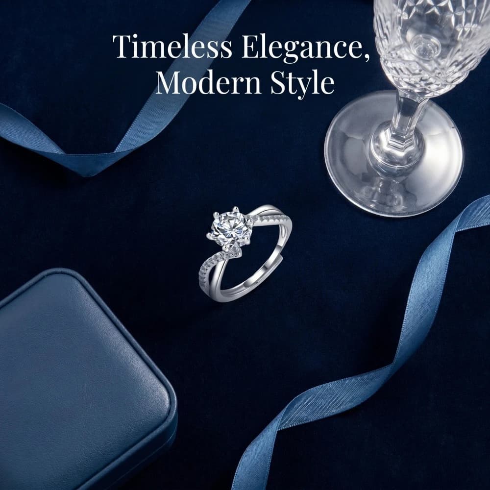 Anello in Argento Sterling 925 con Zircone da Un Carato a Sei Griffe, Design Lusso Leggero con Piccoli Diamanti Accoppiati, Idea Regalo di Compleanno