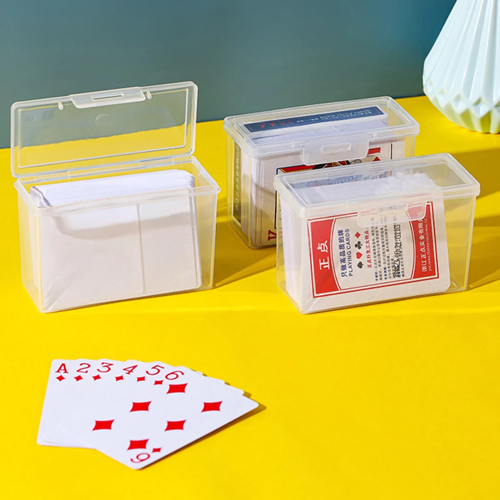 Scatola portaoggetti in plastica trasparente, multiuso, per carte da gioco, porta carte di credito rettangolare, porta biglietti da visita, custodia organizer
