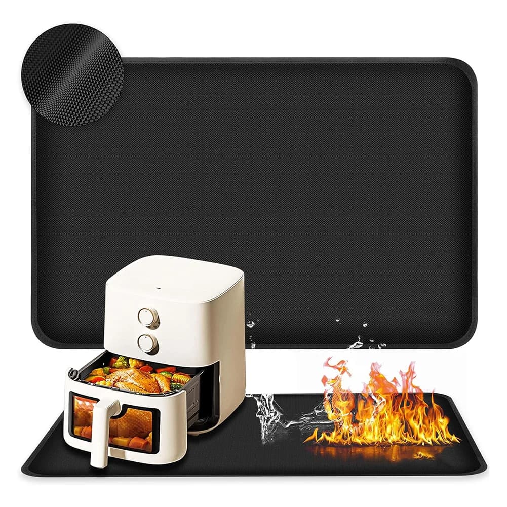 Tappetino Protettivo Isolante per Friggitrice ad Aria, Resistente al Calore e Ignifugo in Silicone, 60*40 CM, Nero, per Piano di Lavoro della Cucina