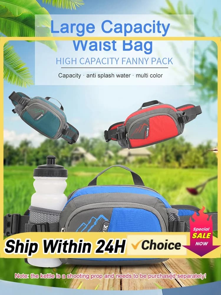 Fanny Pack Running Belt Purse Phone Pouch Nylon Sling Waist Pack with Bottle Holder for Cycling for Running Hiking for Hydration