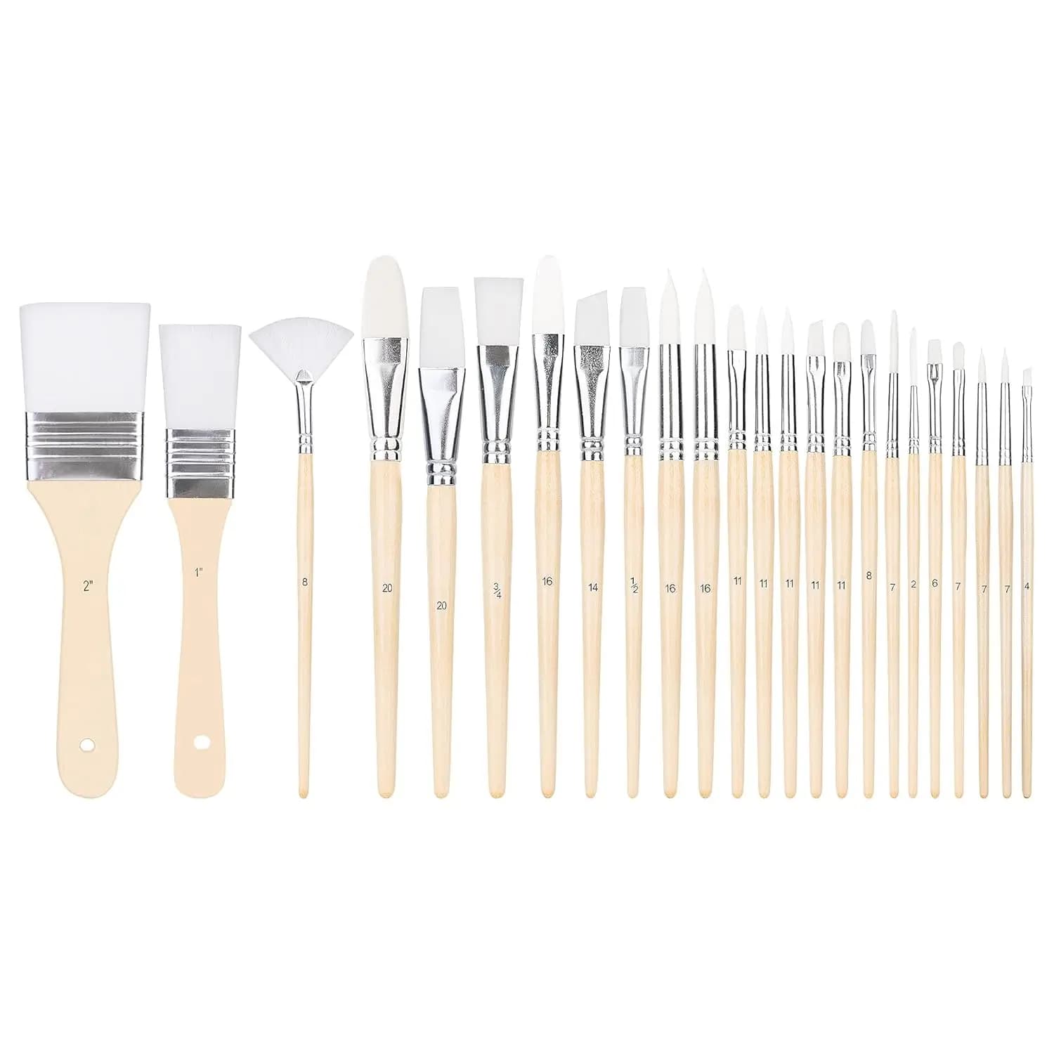 Multi-shaped Polyester Paint Brushes for Acrylic, Oil, Watercolor, Gouache, Fine Detailing, 24 Count