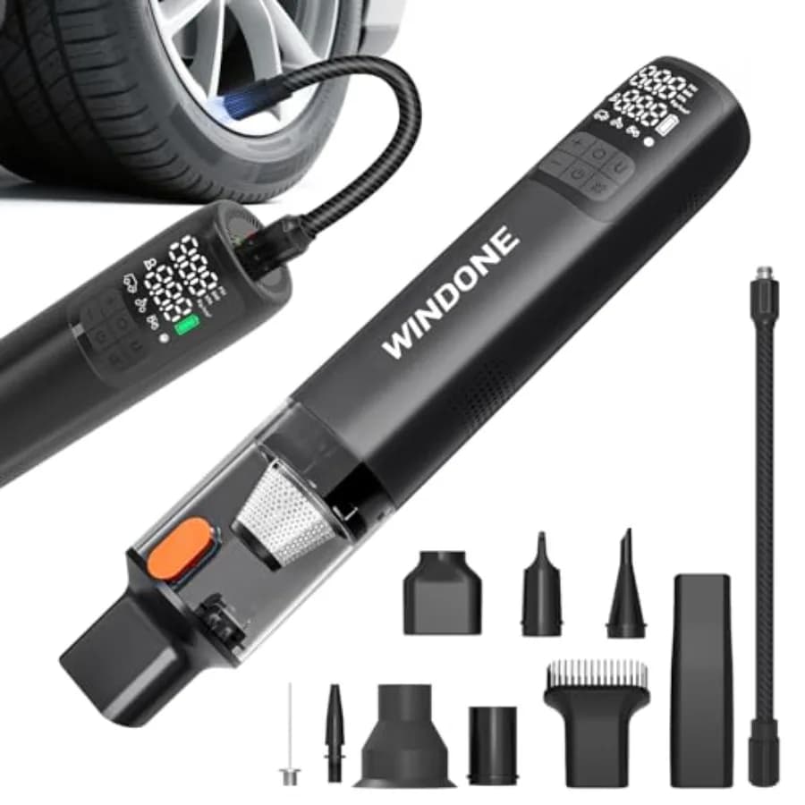 Vacuum Cleaner for Auto 12000Pa 2-in-1 with Pneumatic Inflator 150PSI 60W, Brushless Motor, Wireless Vacuum Cleaner and Air Pump with Pressure