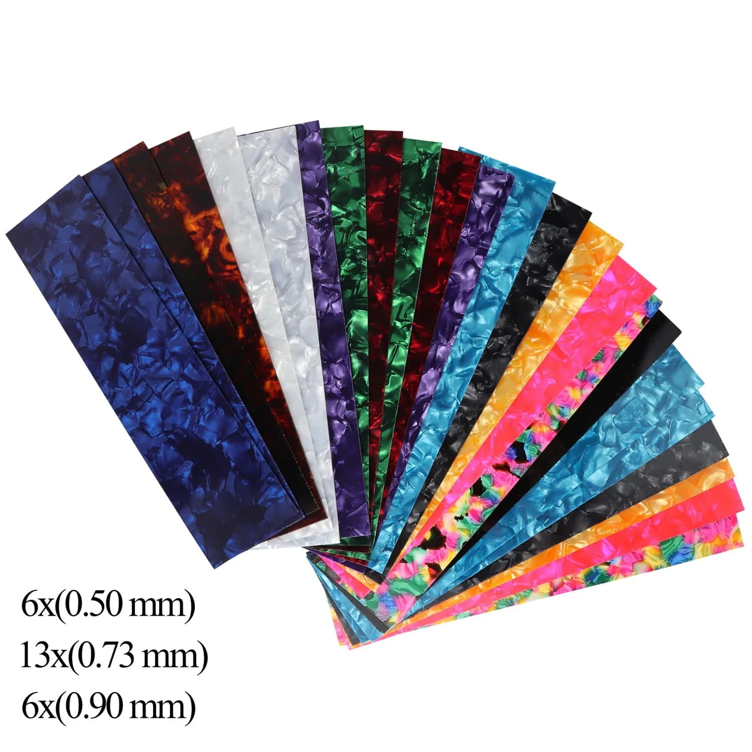 Nuove feuille per plettro per chitarra fai-da-te Musicisti Strisce per plettro per chitarra in celluloide Tre spessore da 0,46/0,71/0,96 cm Colore casuale