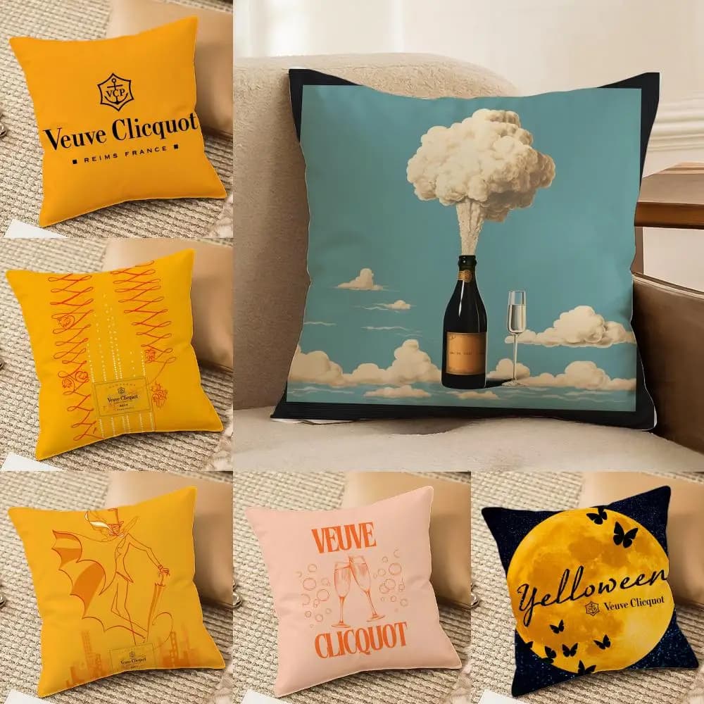 Madame Clicquot Fashion Wine V-Veuve C-Clicquot Pillow Sheet Elegant and silky, comfortable, for sofa bed, with invisible zipper, beach pillowcase