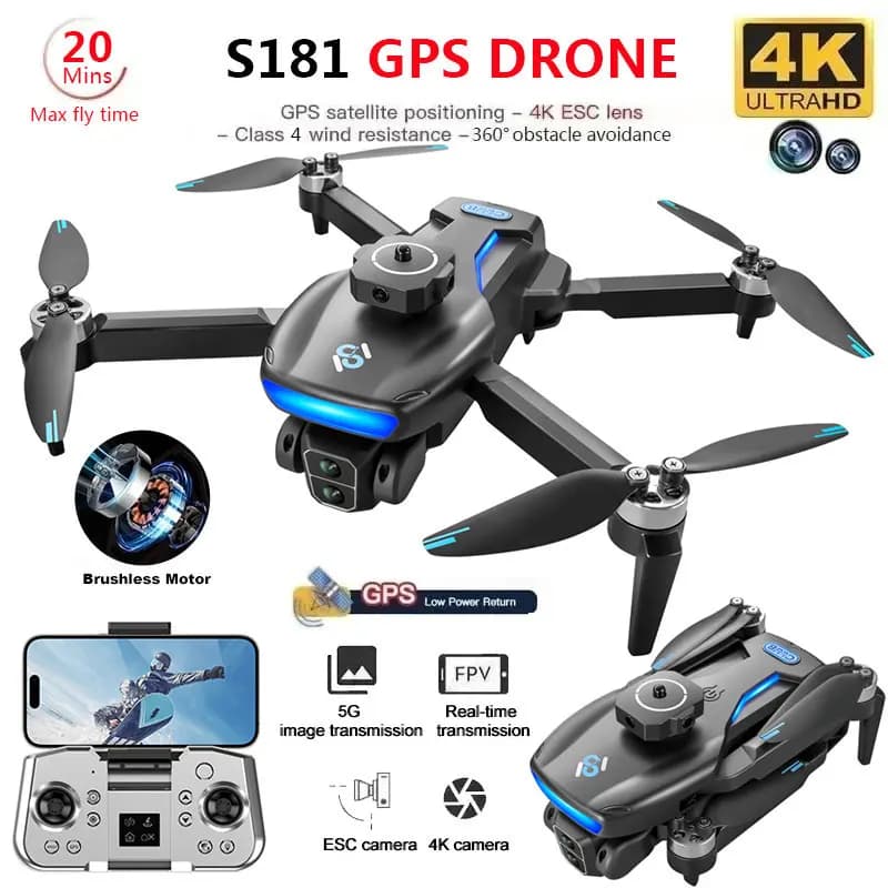 S181 GPS Drone 4K Professional HD Dual Camera 5G Wifi fotografia Brushless pieghevole Quadcopter RC distanza 1.2KM droni giocattoli