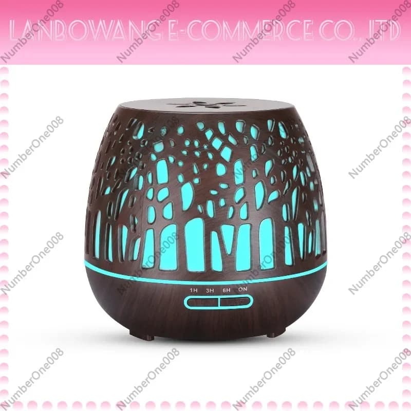 400ml Wood Grain Aroma Diffuser Humidifier - Mini Home Hollow Desktop Atomizer