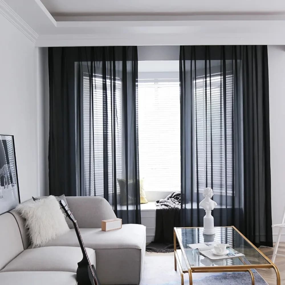 Tende trasparenti in chiffon nero solido per tende per finestre del soggiorno Tende moderne in tulle di organza per tende divisorie per camera da letto