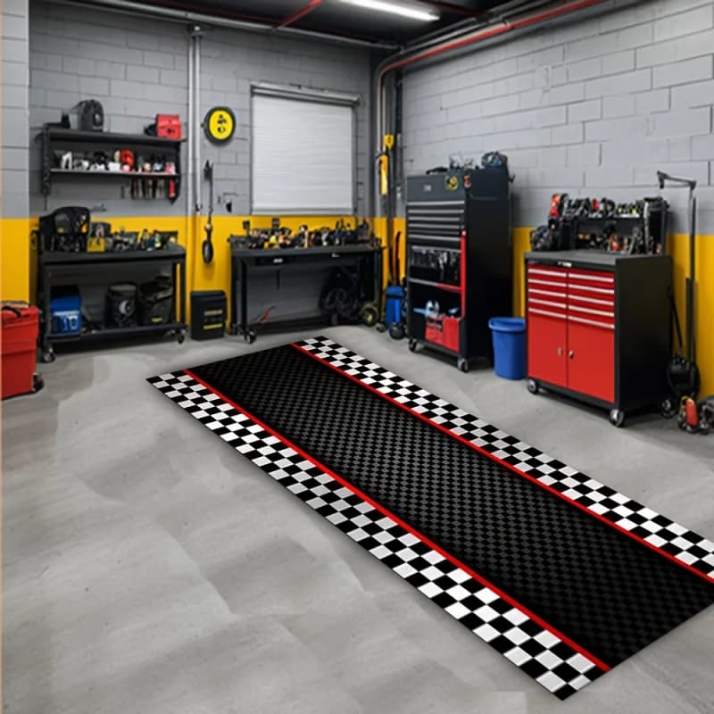 VIKAMA Racing Checkered Rug Durable and Machine-Washable Motorcycle Display Mat Kitchen Hallway and Corridor Rug for Home Decor