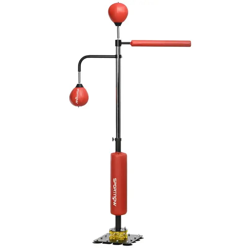 Sacco da Boxe Autoportante, con Barra per Riflessi, Palle Veloci, Rosso