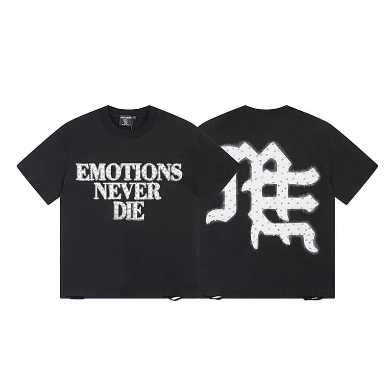 MIXED EMOTION American-style trendy beaded letter summer high street loose retro casual couple T-shirt