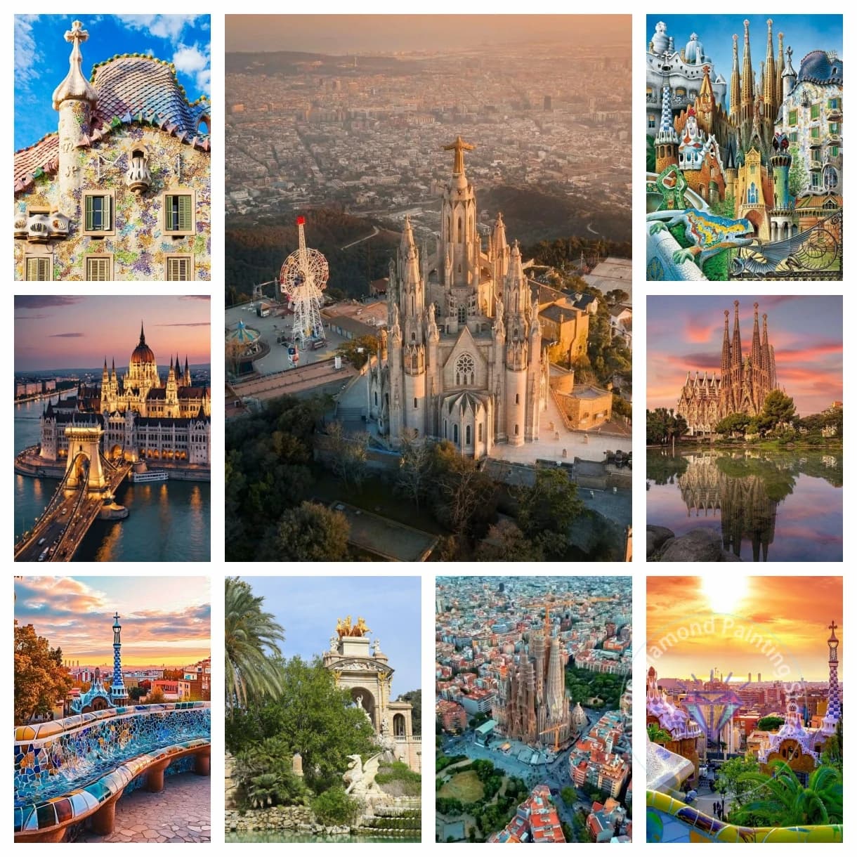 Park Guell Barcelona Spagna Paesaggio Bellezza Carmel Hill Kit di pittura diamante Fai da te Punto croce Artigianato d'arte fatto a mano Decorazioni per la casa Regalo