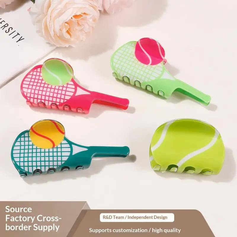 〔BGS3〕Clip per capelli a forma di racchetta da tennis in acido acetico, accessorio per capelli alla moda per ragazze