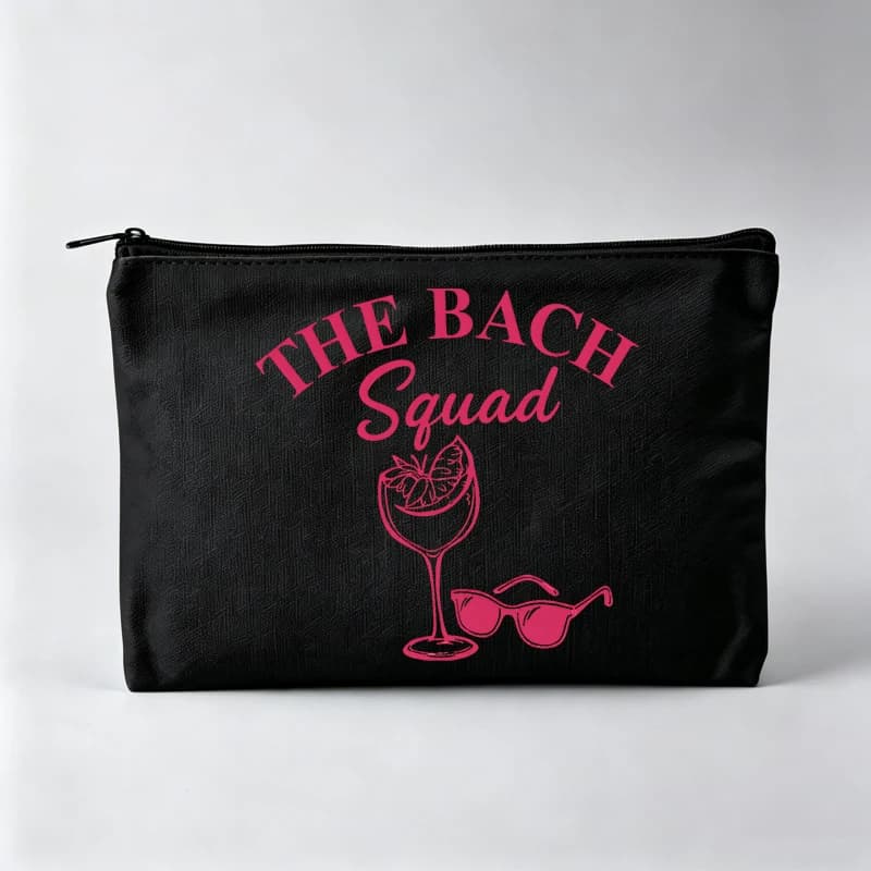 Slogan Style Graphic Makeup Bag with Wine Glass Design, Zipper Cosmetic Pouch for Daily Use