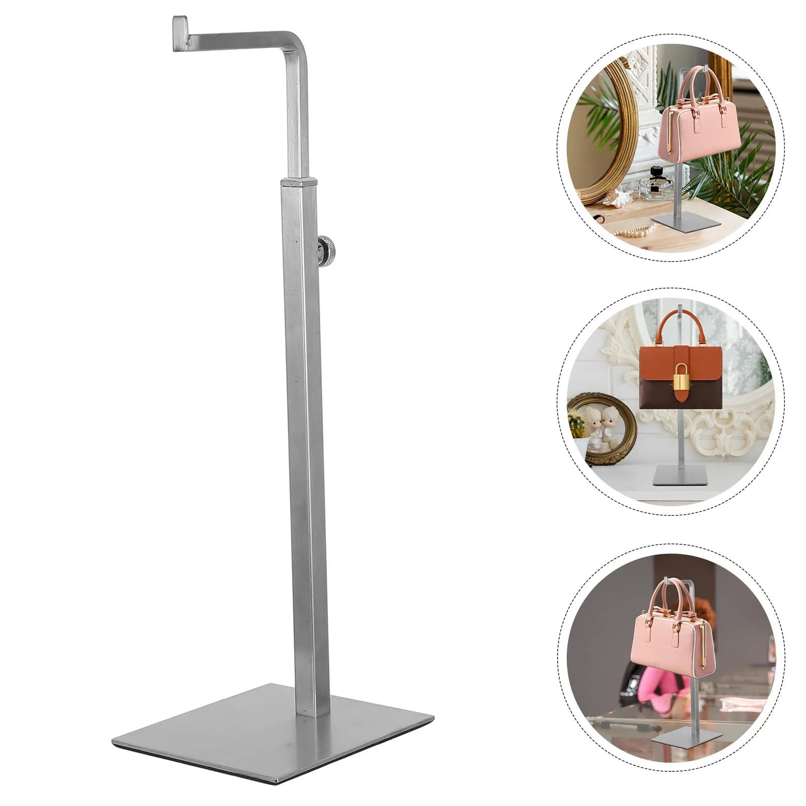 Stainless Steel Bag Rack Display Stand Handbag Showcase Purse Holder Adjustable Height Tabletop Placement Bagged Coat Hanger