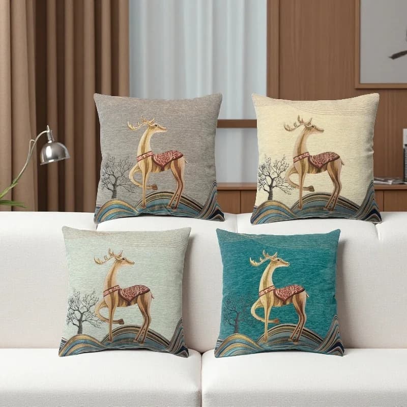 Fodera per cuscino in ciniglia con motivo alce cervo, fodera per cuscino per divano, cuscino da comodino, accogliente federa per cuscino per dormire per divano letto di casa