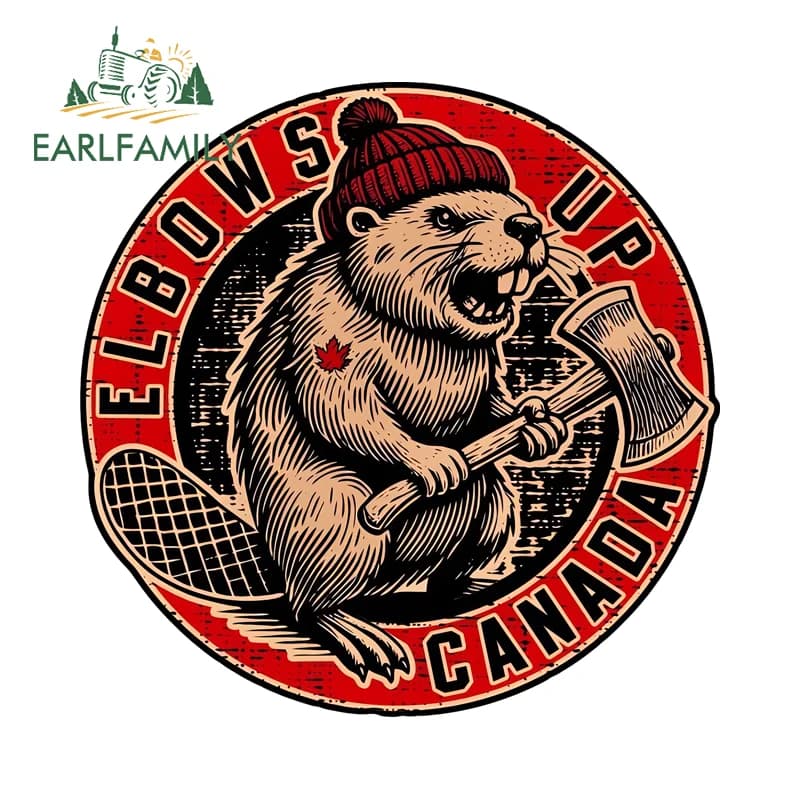 EARLFAMILY Sea otter Canadian Logo Funny Logo Car Sticker Cold Red Style Fishing Equipment Box Sticker PVC Car Styling Waterproof